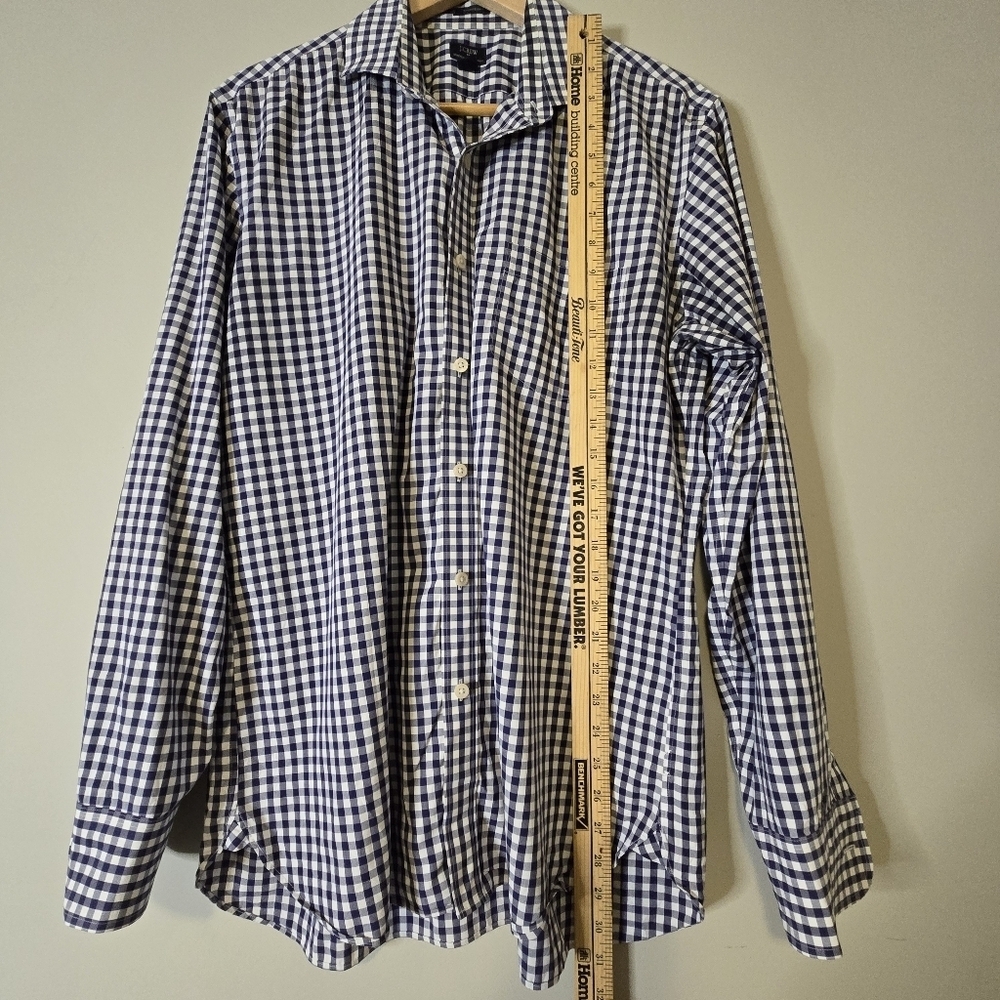J. Crew Blue and White Checkered Thompson Stretch Men's Large Button Down Shirt - Picture 4 of 15